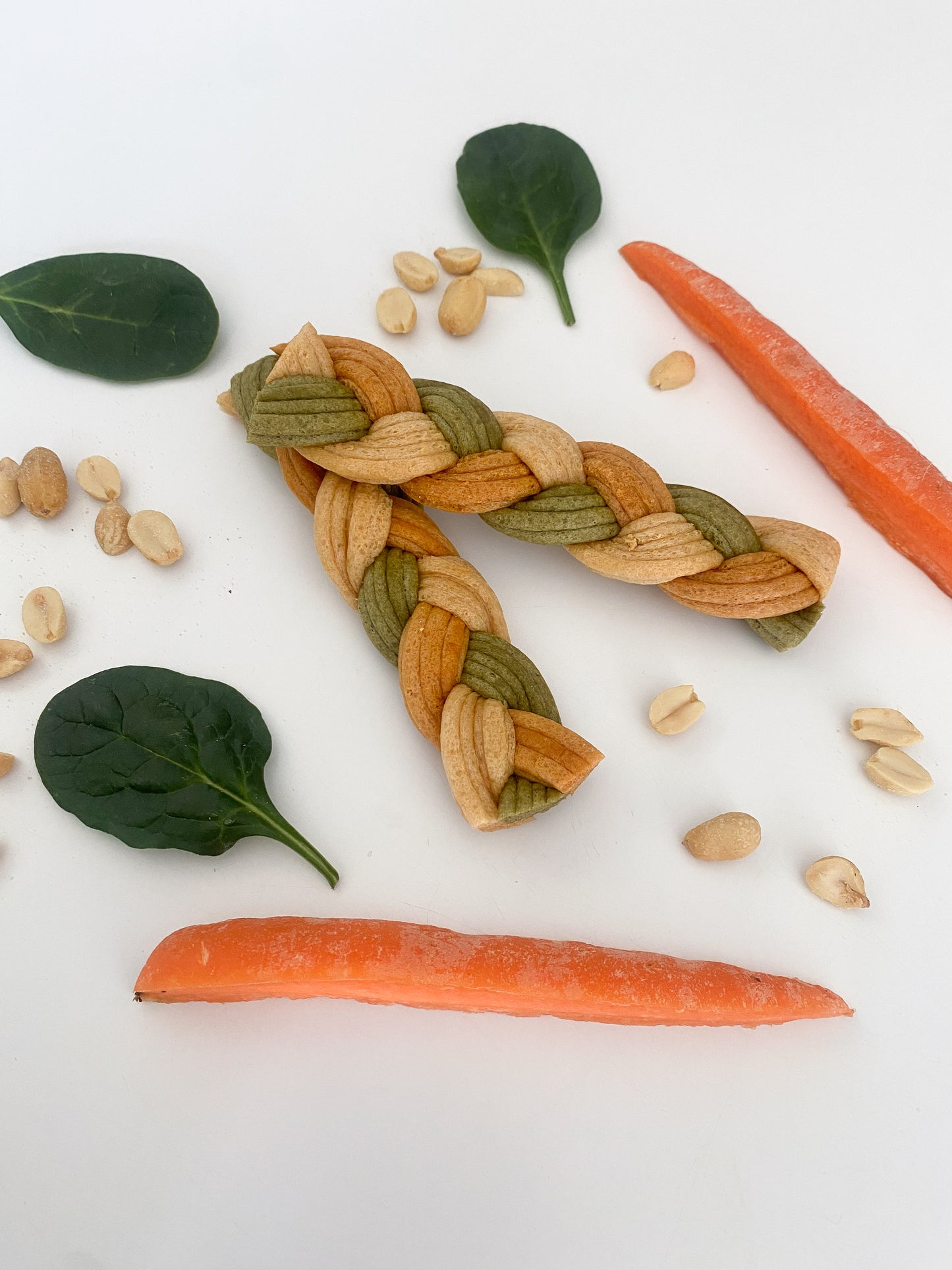 Peanut, Carrot & Spinach Braids