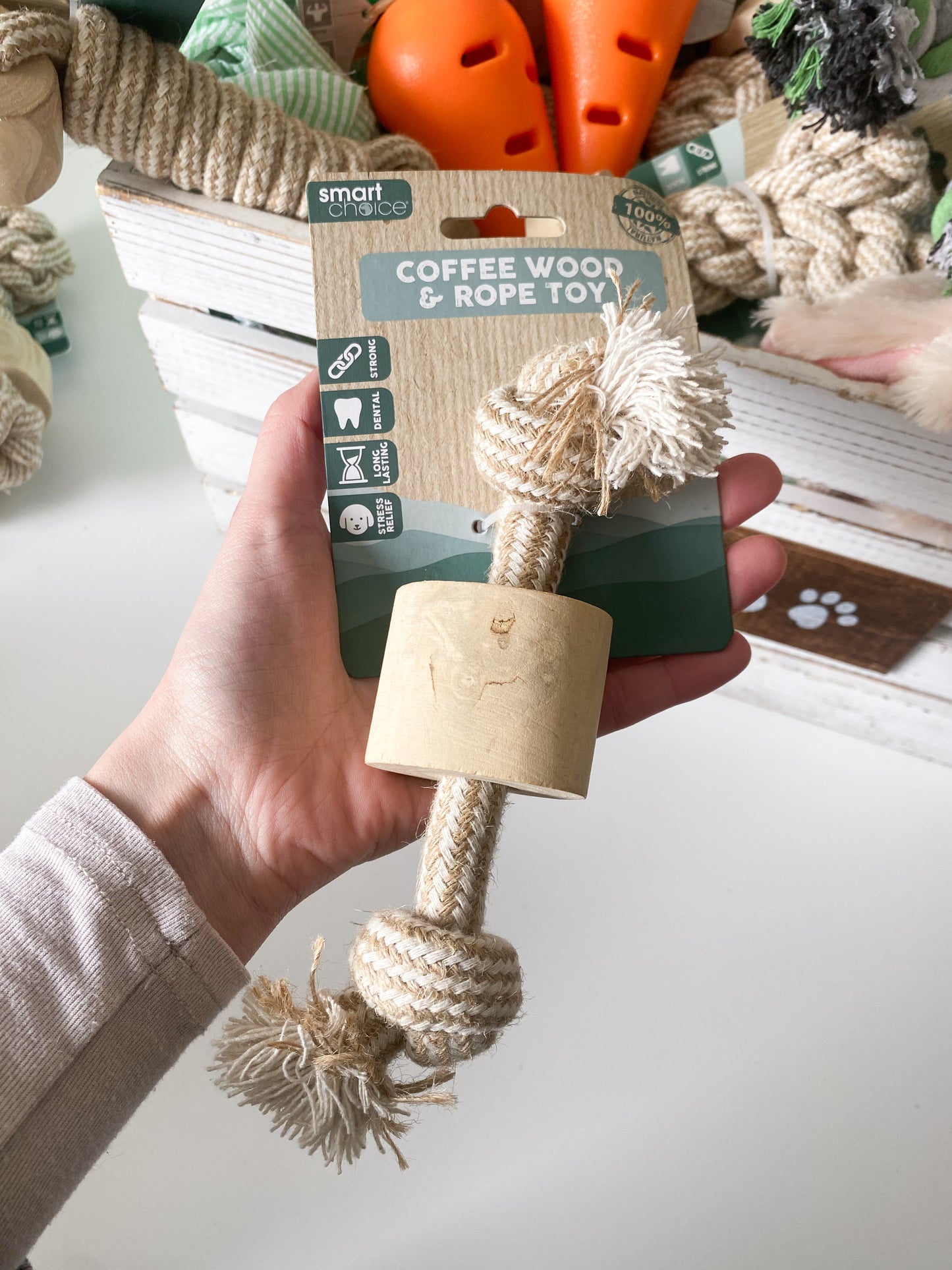 Coffee Wood & Hemp Rope Double Knot Toy