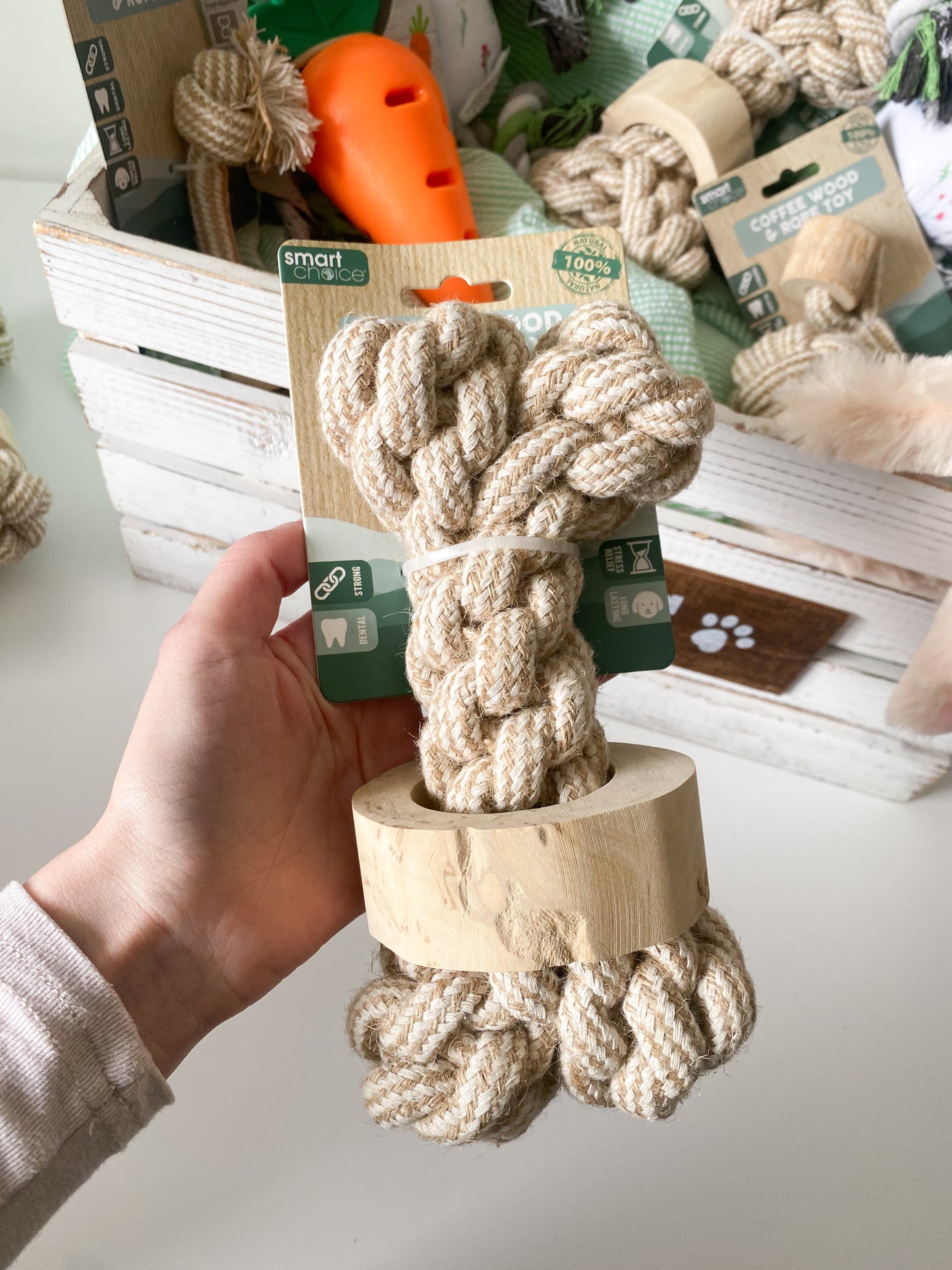 Coffee Wood & Hemp Rope Knotted Bone Toy