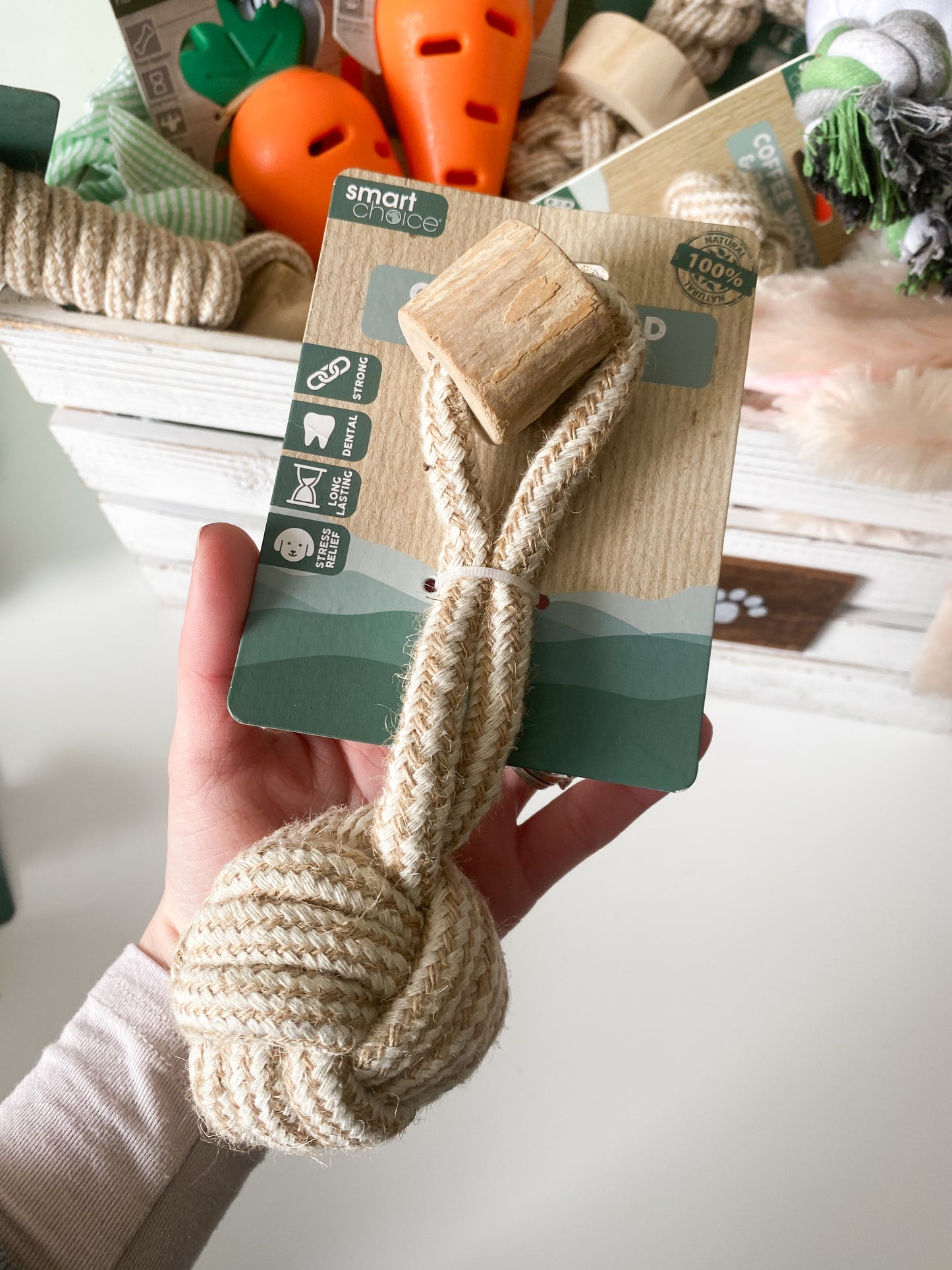 Coffee Wood & Hemp Rope Knotted Ball Toy